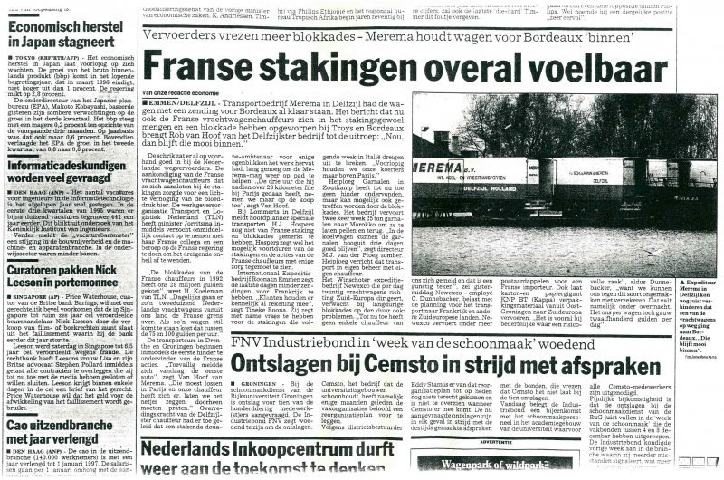 Franse Stakingen Krantartikel