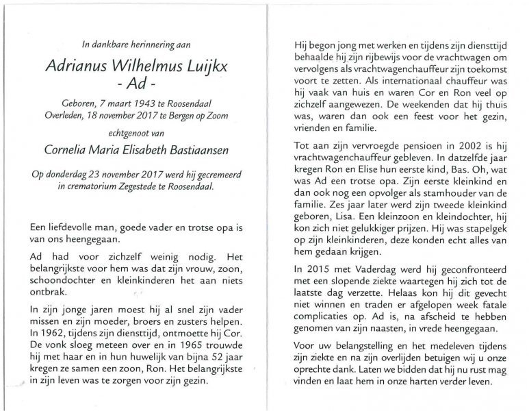 Ad Luijkx bidprentje binnenkant