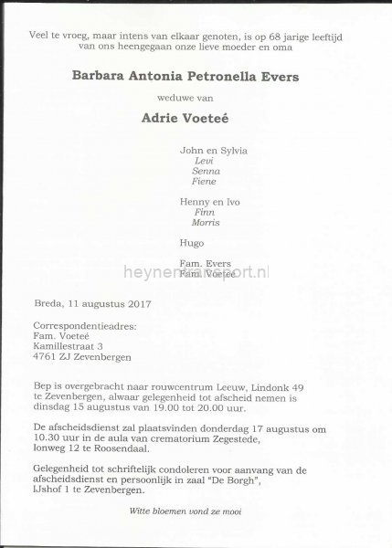 Bep Voetee Evers rouwbrief2