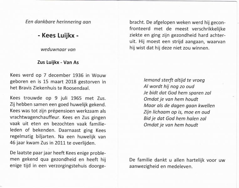 Kees Luijkx bidprentje