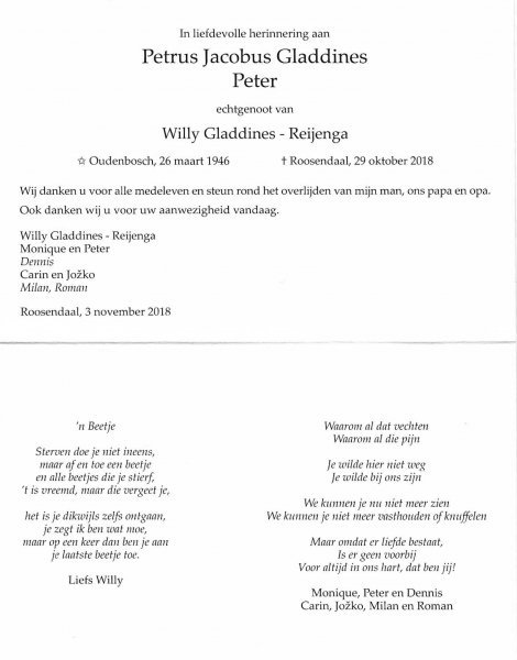 bidprentje Peter Gladdines binnenkant
