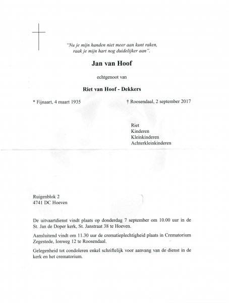 rouwkaart Jan van Hoof